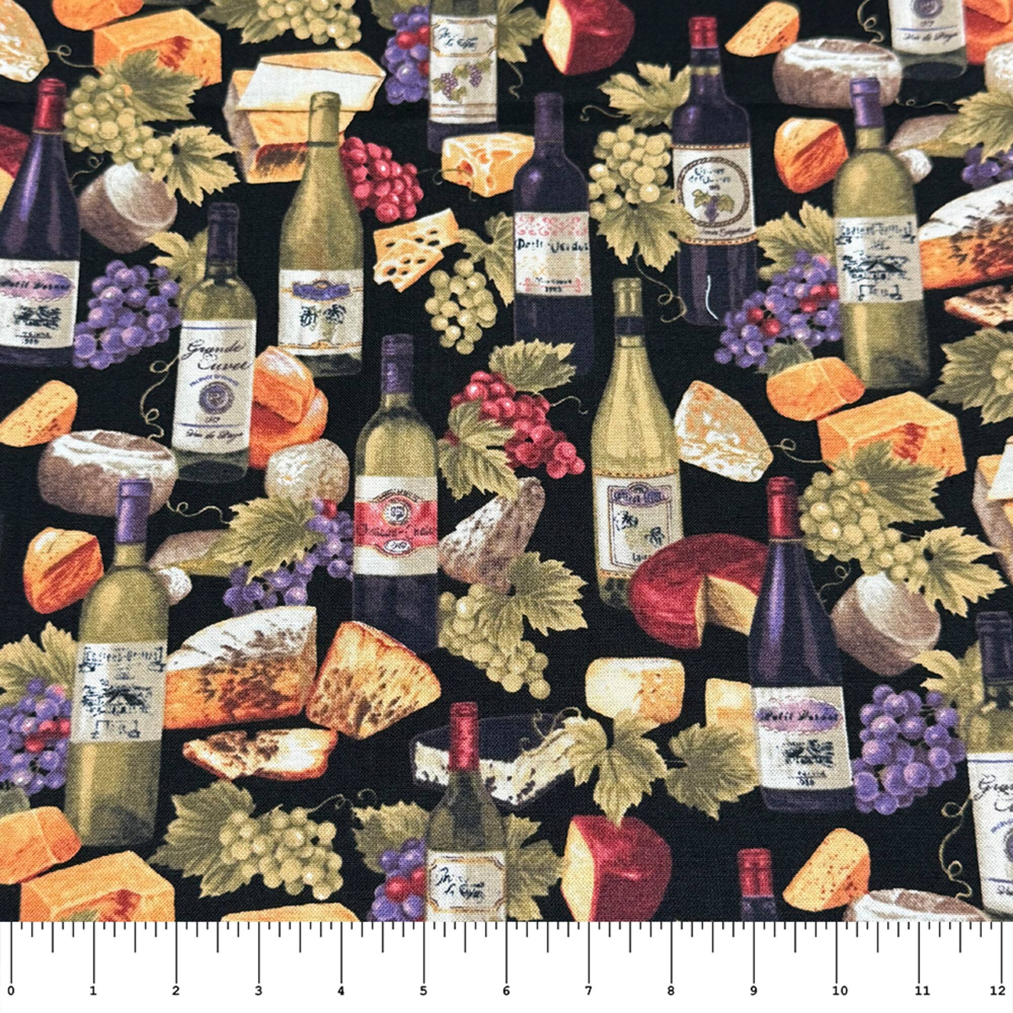Feldman Cheese, Grapes & Wine Bottles Cotton Fabric
